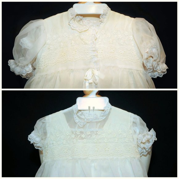 VTG Ivory Christening Baptismal 4-Piece Outfit Gown/Set 0-6M - Picture 13 of 13